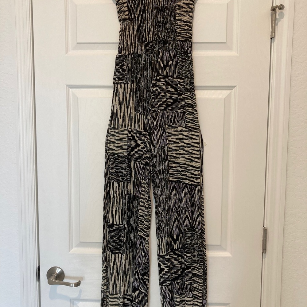 Strapless American Rag jumpsuit Black Cream and Grey design